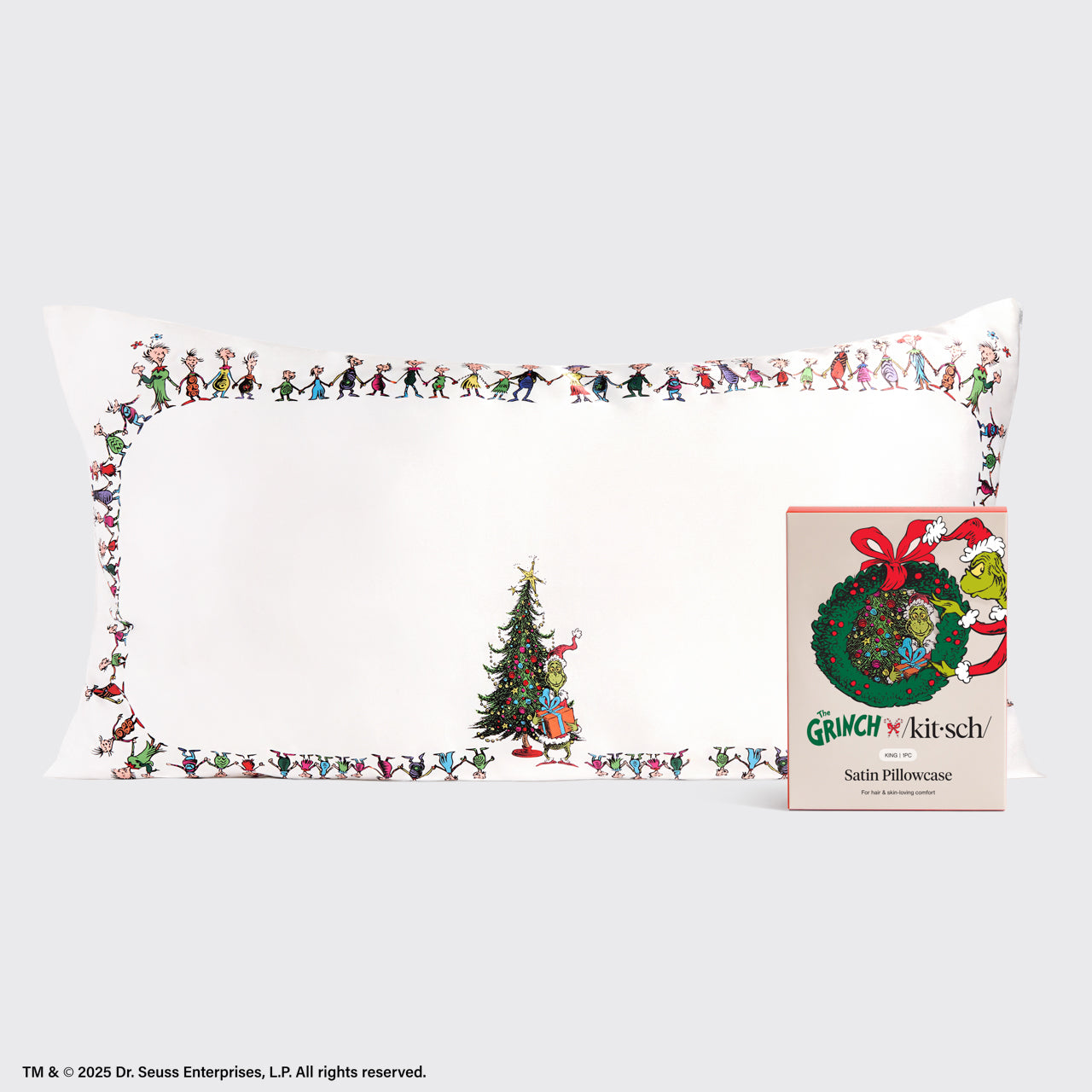 The Grinch x Kitsch Satin Pillowcase in Whoville - King